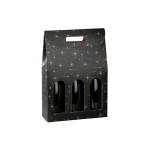 Caixa Cartão Preto c/ estrelas p/ 3 Garrafas c/ pega 27x9x38,5cm – Norpack