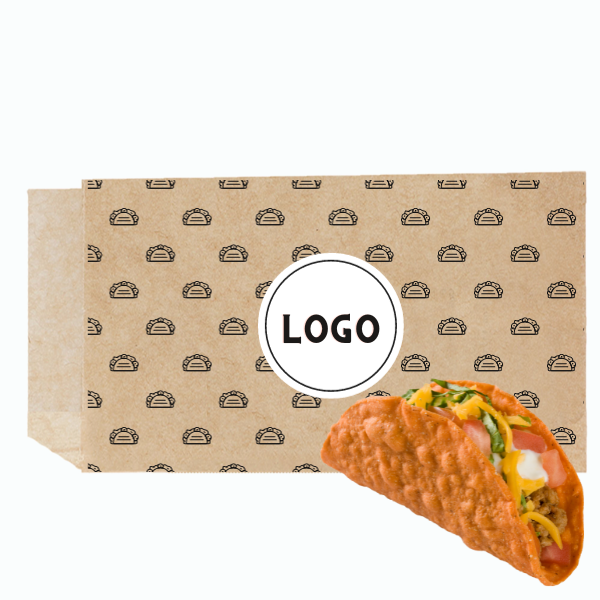 3001005889imp-1.png Bolsa Aberta 2 Lados Kraft Anti Gordura Crepes / Tacos 13x22 cm c/ Impressão Pack 500 Unidades – Norpack - Image 1