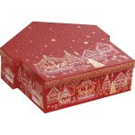 Caixa Cartão Cabaz / Presente Casa Chalé Vermelho/Dourado 34,6x35,5x10,4cm – Norpack