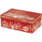 Caixa Cartão Cabaz / Presente Retangular Chalé Vermelho/Dourado 33x21x12cm – Norpack