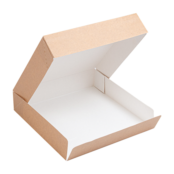3001005972.png Caixa Cartão Kraft c/ Tampa Incorporada 23x23x5cm Pack 50 - Tartes / Pastelaria / Salgadinhos / Canapés – Norpack - Image 1