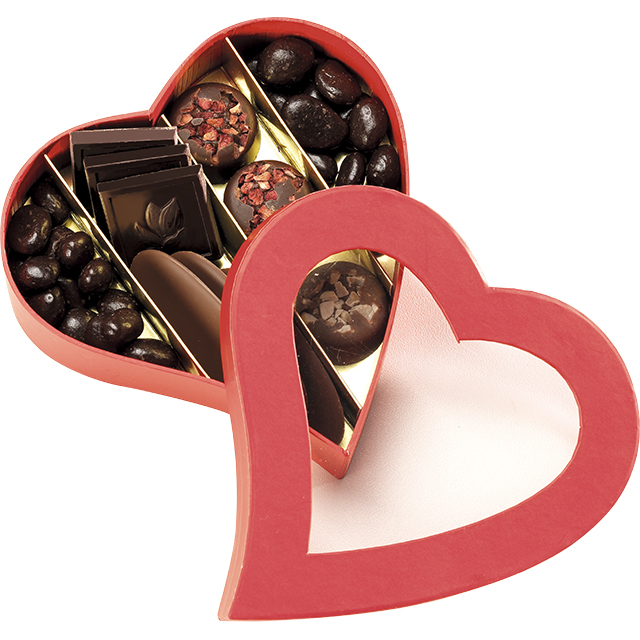 3001006028.1.jpg Caixa Cartão Chocolates Vermelha Coração 4 linhas 14x14x3,3cm – Norpack - Image 1