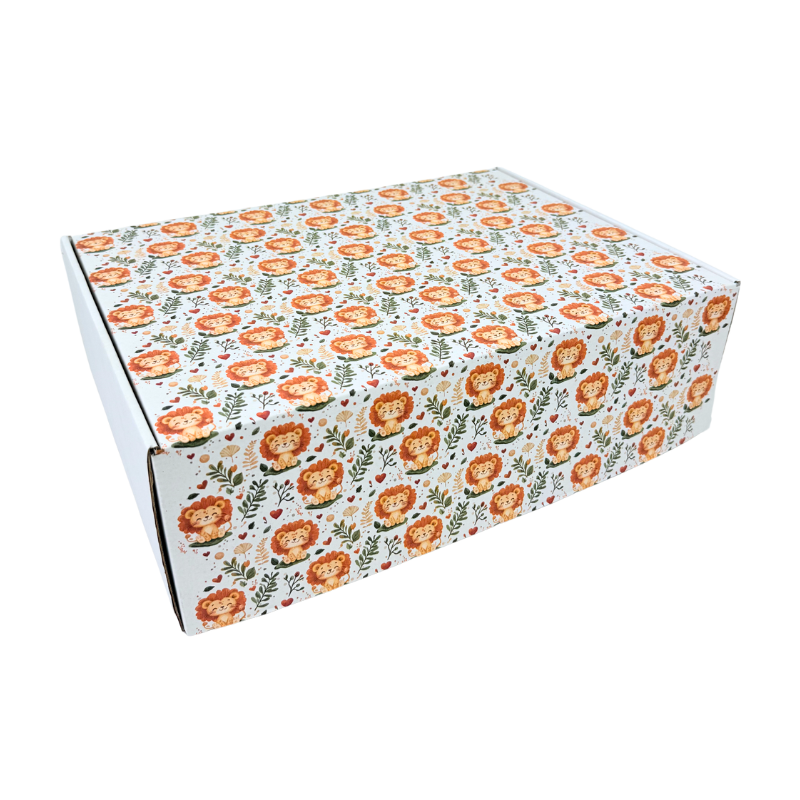 4-RETANGULAR-1.png Caixa Cartão Postal Branca 370mmx270mmx120mm Padrão Leões – Norpack - Image 1