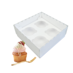 Caixa Cartolina Branca c/ tampa Pvc 4 Cupcakes – Norpack