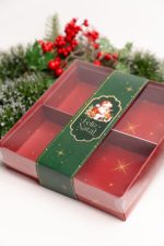 Caixa Cartolina Vermelha C/ Tampa PVC 20x20x4cm c/ divisorias 9,5x9,5cm Coleção Pai Natal – Norpack - Image 9