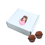 Caixa Cartão Branca 140x140x50mm p/ 6 Brigadeiros c/Impressão no tampo – Norpack