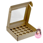 Caixa Cartão Kraft 230x230x50mm p/ 25 Brigadeiros c/Janela Quadrada c/Impressão no tampo – Norpack