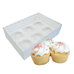 Caixa Cartolina Branca c/ tampa Pvc 6 Cupcakes – Norpack