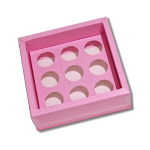 Caixa Cartolina Rosa Chiclete c/ Tampa PVC p/ 9 Brigadeiros – Norpack