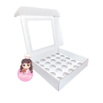 Caixa Cartão Branca 230x230x50mm p/ 25 Brigadeiros c/Janela Quadrada c/Impressão no tampo – Norpack