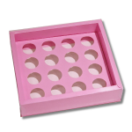Caixa Cartolina Rosa Chiclete c/ Tampa PVC p/ 16 Brigadeiros – Norpack