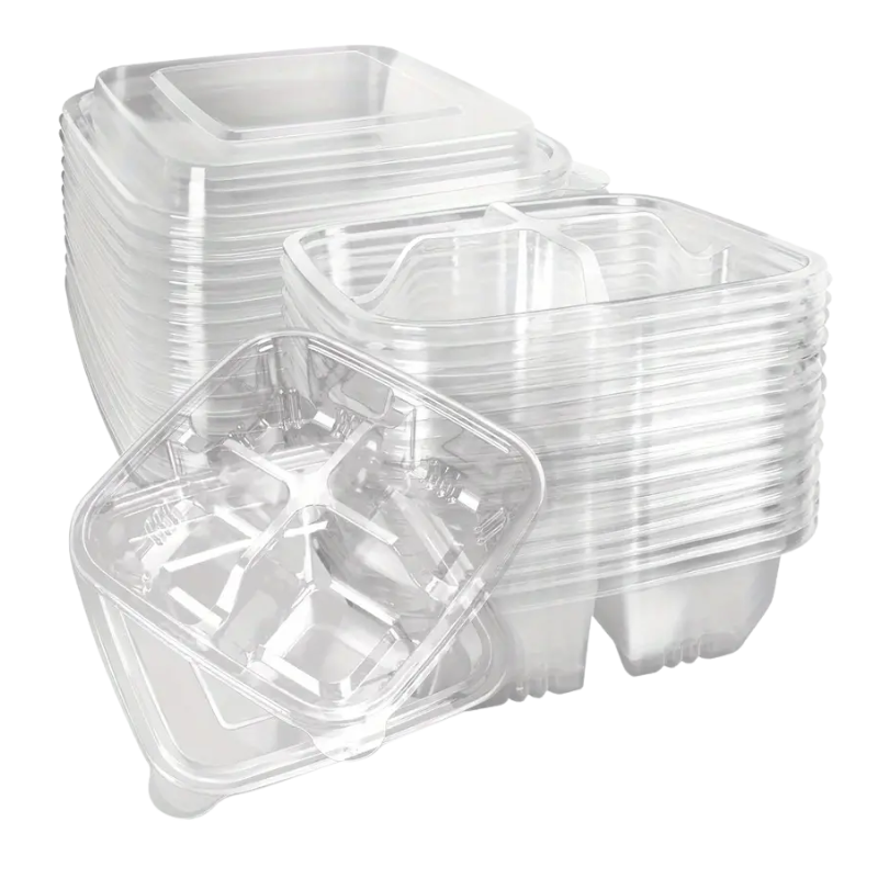9-6.png Caixa Plástica c/ 4 Divisórias para pastelaria / take away 16x16x6cm Pack 10 unid. – Norpack - Image 1