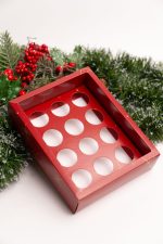 Caixa Cartolina Vermelha C/ Tampa PVC 18x14cm p/ 12 Brigadeiros Coleção Pai Natal – Norpack - Image 2