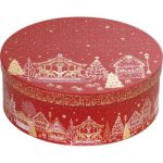 Caixa Cartão Presente Redonda Chalé Vermelho/Dourado Natal D33,5x12cm – Norpack - Image 4