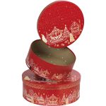 Caixa Cartão Presente Redonda Chalé Vermelho/Dourado Natal D33,5x12cm – Norpack - Image 3