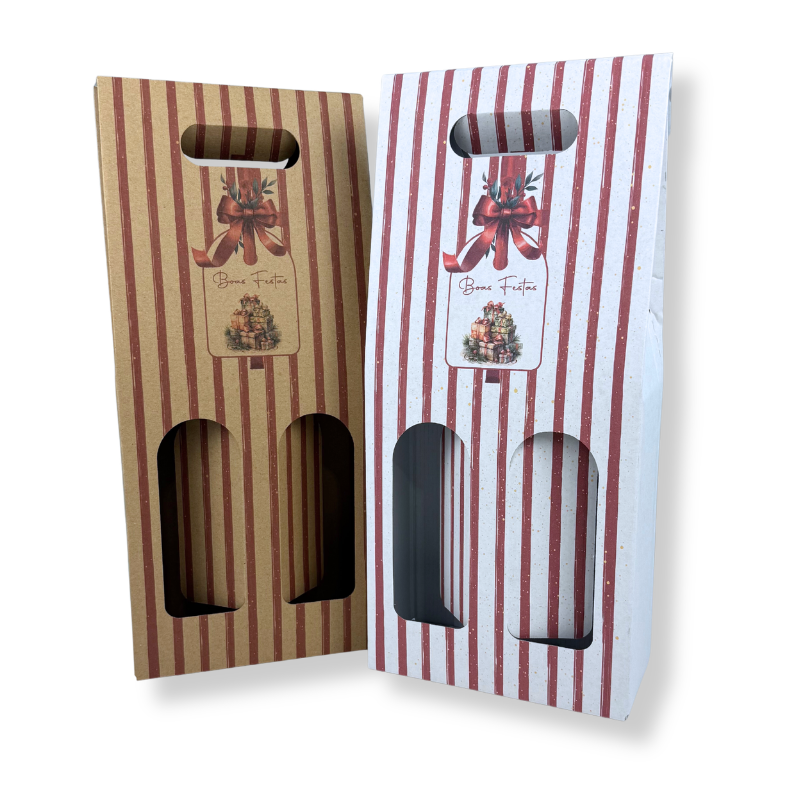 Caixa-Cartao-Branca-Kraft-2-Garrafas-19x8x38cm-Presente-de-Natal.png Caixa Cartão Branca / Kraft 2 Garrafas 19x8x38cm “Presente de Natal” – Norpack - Image 1