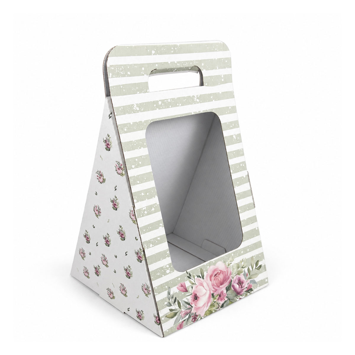 Caixa-Cartao-Branca-Presente-Flores-25Q0x28cm-Riscas-Verdes-1.jpg Caixa Cartão Branca Presente / Flores 20x20x28cm Riscas Verdes – Norpack - Image 1
