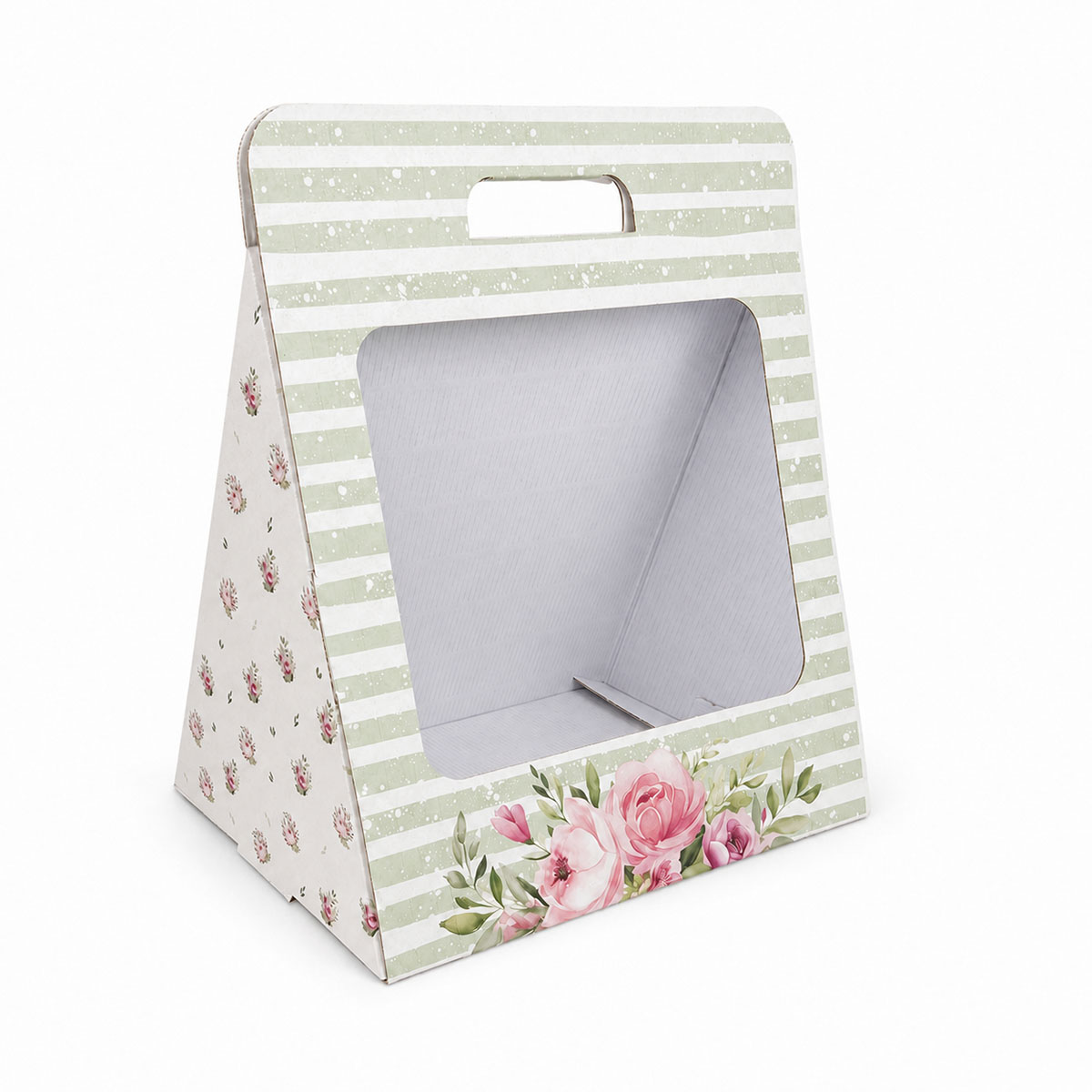 Caixa-Cartao-Branca-Presente-Flores-30x20x28cm-Riscas-Verdess-1.jpg Caixa Cartão Branca Presente / Flores 30x20x28cm Riscas Verdes – Norpack - Image 1