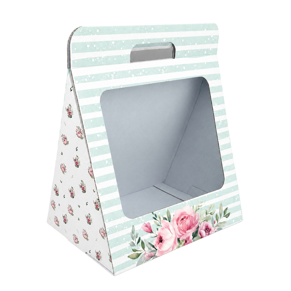 Caixa-Cartao-Branca-Presente-Flores-30x20x28cms-Riscas-Azuis-1.jpg Caixa Cartão Branca Presente / Flores 30x20x28cm Riscas Azuis – Norpack - Image 1