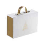 Caixa Cartão Presente Branca/Dourada Pinheiro / imitação pele Fecho Magnético c/ Alça 19x13x6,5cm – Norpack