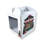 Caixa Cartão Pastelaria Branca c/ pega c/ janela quadrada 20x20x20cm "Doçura de Natal" – Norpack