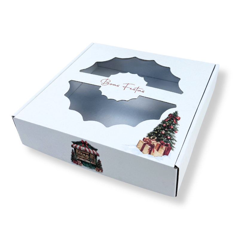 Caixas-Docura-de-Natal_Embalsantos-2-1.png Caixa Cartão Branca Tartes / Bolos 26x26x6cm c/ janela "Doçura de Natal" – Norpack - Image 1