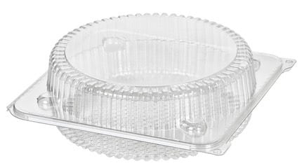 Embalagem-redonda-1.jpeg Caixa Plástica Reutilizável Quadrada com formato Redondo para / Take Away / Pastelaria / Bolos – Norpack - Image 1