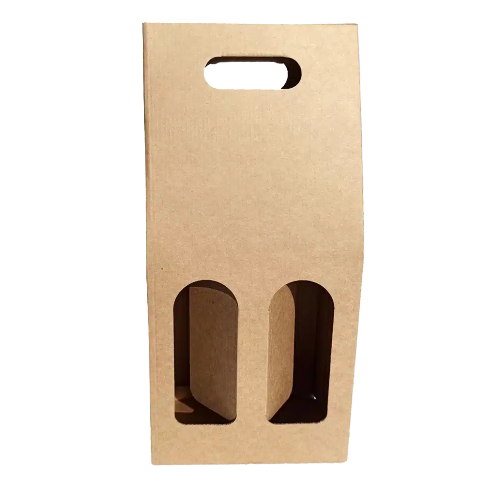 Embalsantos-Caixa-2-Garrafas-com-janela-micro-kraft.webp Caixa Cartão Micro Kraft p/2 Garrafas Vinho c/Janela – Norpack - Image 1