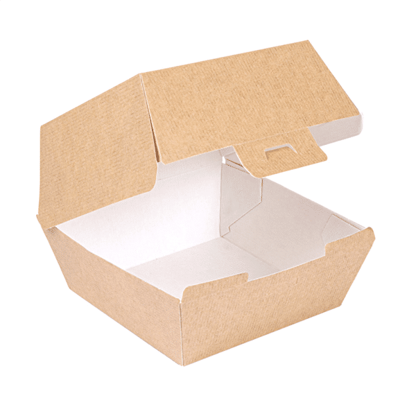 Embalsantos_Caixa_Hamgurguer_TakeawayK1-1.png Caixa Cartão Hambúrguer Kraft Cor Natural 14,4x13,6x9,2cm Pack 50 - Take Away – Norpack - Image 1