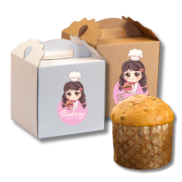FOTOS-CAIXAS-BOLOS-11.png Caixa Cartão Micro Bolos/Pastelaria Branca ou kraft 18x18x18cm - Bolos Altos e Panetone - c/Pega s/Janela c/Impressão 2 faces – Norpack - Image 1