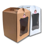 Caixa Cartão Micro Bolos/Pastelaria Branca ou kraft - Bolos Altos - c/Pega c/Janela recortada c/Impressão frontal – Norpack