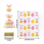 Saco Plástico c/ Fita Páscoa Transparente Rosa e Amarelo 30x40cm - Pack 30unid – Norpack - Image 3