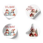 Etiquetas Adesivas Brancas Redondas 4,5cm Pinguim / Pai Natal Pack 52 unidades – Norpack