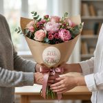 Etiquetas Adesivas Brancas Dia da Mãe Riscas Rosa Redondas 4,5cm - Pack 24unid – Norpack - Image 2