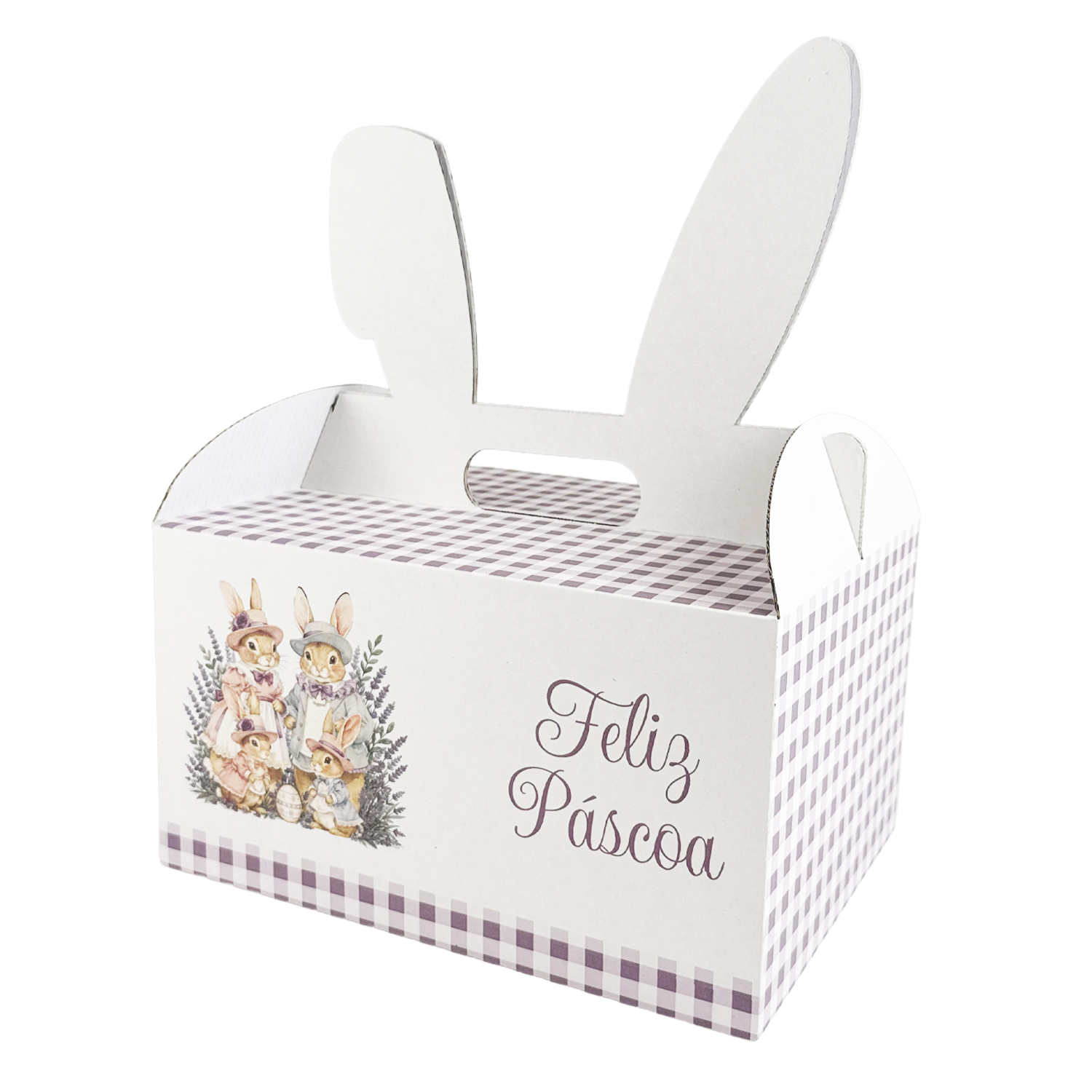 Prodpnnuto1.jpg Caixa Cartão Lunch Box Branca c/ Orelhas 28x20x15cm Páscoa Família Coelhos – Norpack - Image 1