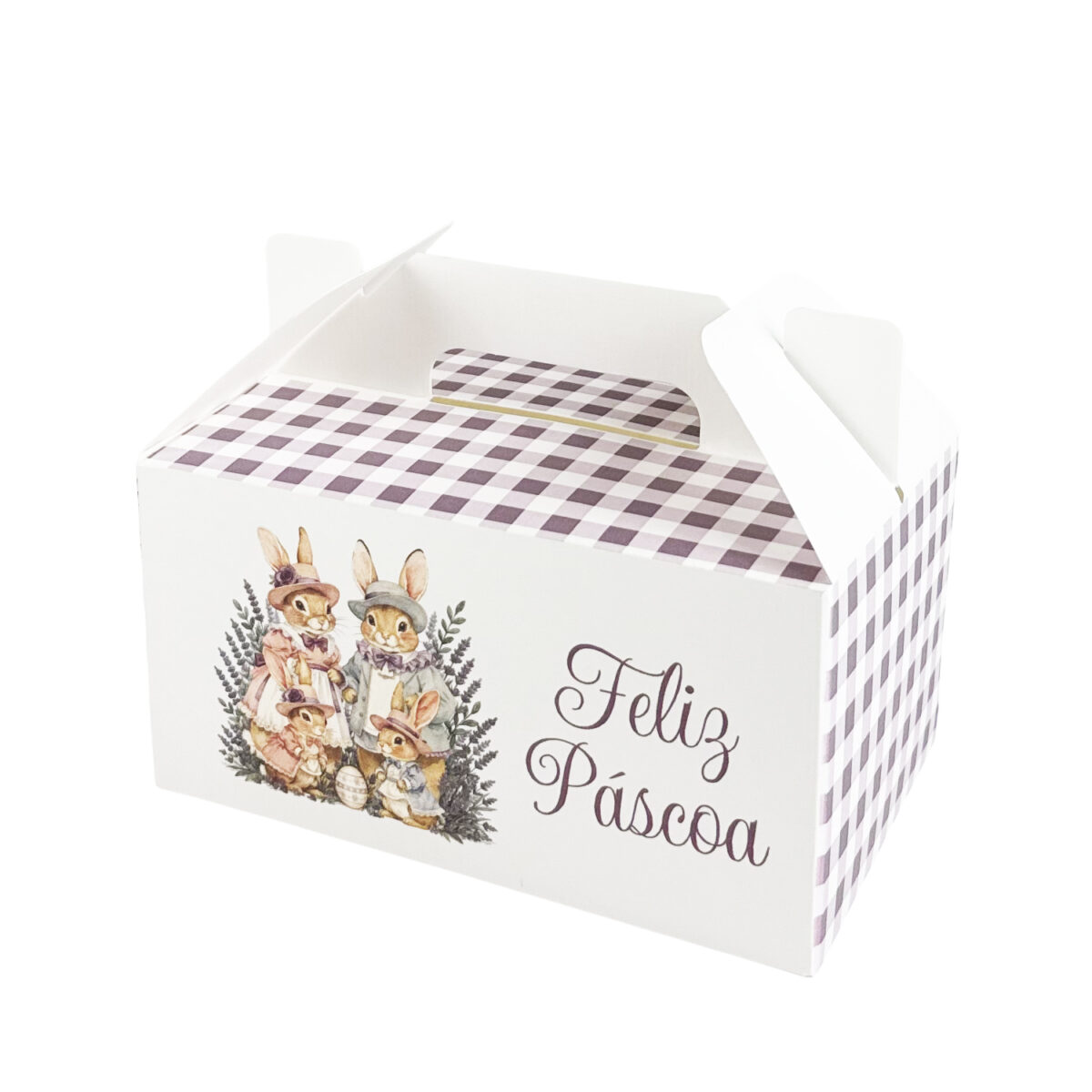 Prodputo1-e1771438065237.jpg Caixa Cartão Lunch Box Branca 18x12x9cm Páscoa Família Coelhos – Norpack - Image 1