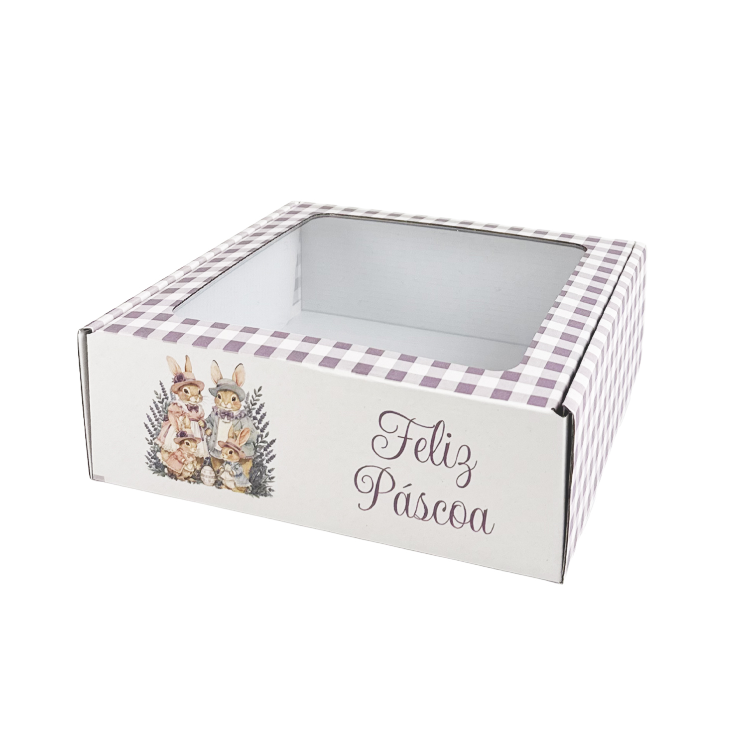 Prodssssutdo_2.jpg Caixa Cartão Branca 20x20x7cm c/ janela Páscoa Família Coelhos – Norpack - Image 1