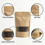 Saco Kraft Stand-Up Doypack com Janela e Fecho Zip Hermético – Embalagem Ecológica – Norpack - Image 3