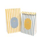 Saco Papel Branco Fundo Quadrado 14x8x24cm Coleção Verão Riscas Azuis e Amarelas – Norpack