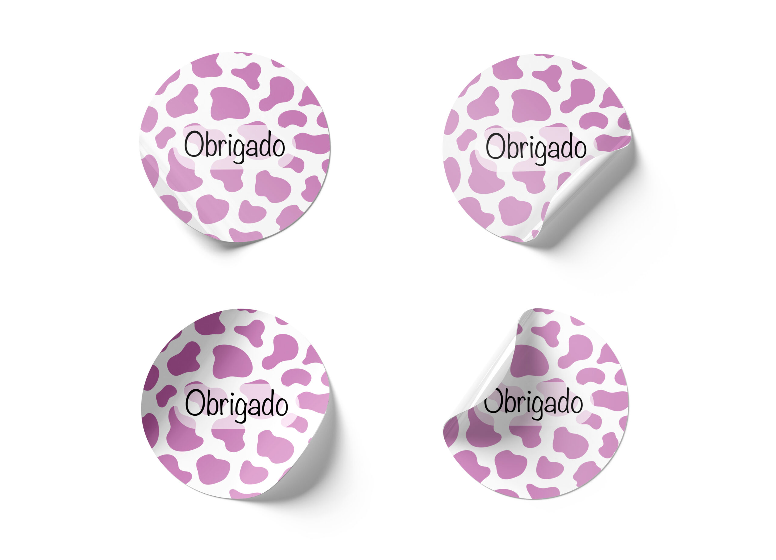 Sticker-Mockups-scaled-1.jpg Etiquetas Adesivas Brancas Redondas 4,5cm Padrão Manchas Vaca Roxo Pack 24 unidades – Norpack - Image 1