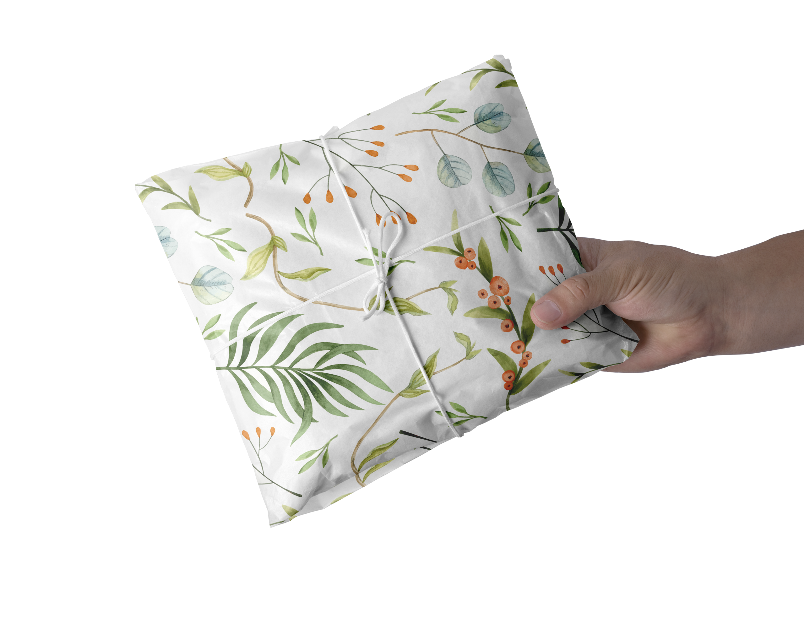 Vegetal-50x75-padrao-verde-e-laranja.png Papel Vegetal Folhas Verdes e Laranja – Pack 25Fls Ideal para Embrulhos de Encomendas e Ofertas! – Norpack - Image 1