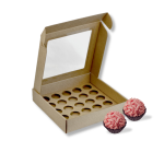 Caixa Cartão Kraft 230x230x50mm p/ 25 Brigadeiros c/Janela Quadrada – Norpack