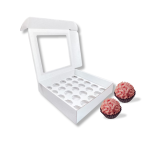 Caixa Cartão Branca 230x230x50mm p/ 25 Brigadeiros c/Janela Quadrada – Norpack
