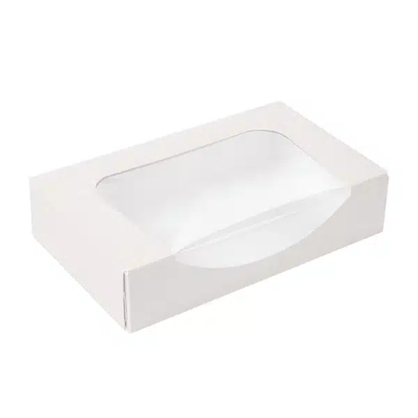 caica-branca-retangular-janela-19_embalsantos.webp Caixa Branca c/Janela 19,7x12x4,5cm Pack 50 - Take Away/Pastelaria/Bolos/Sushi – Norpack - Image 1