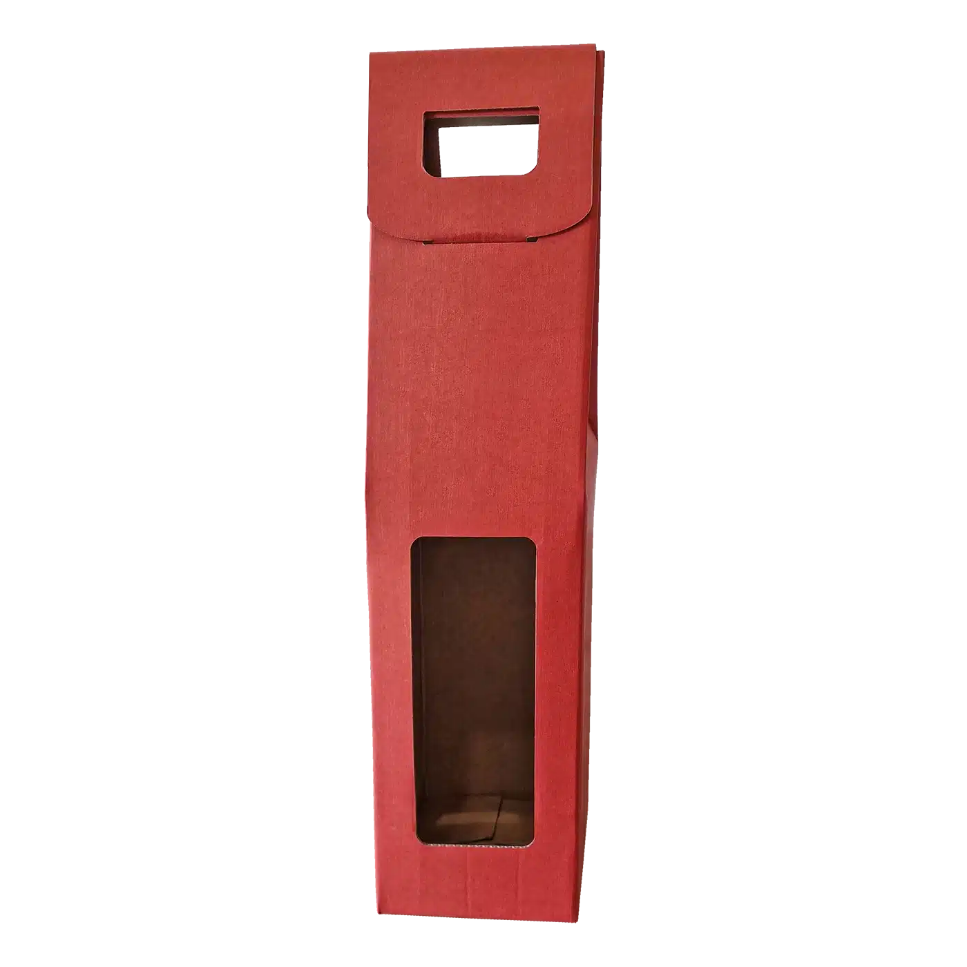caixa-1-garrafa-vermelha-janela_embalsantos.webp Caixa Cartão Vermelho 1 Garrafa c/Janela 9x9x40cm – Norpack - Image 1