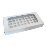 Caixa Cartão Branca 440x220x55mm p/ 50 brigadeiros c/ Janela Quadrada – Norpack
