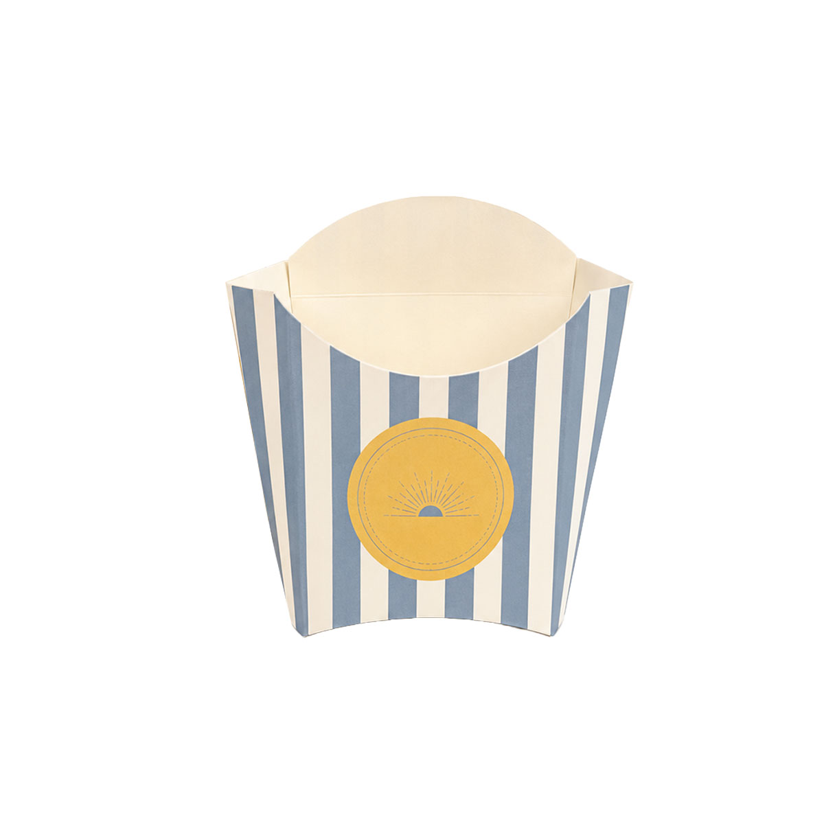 caixa-batatas-fritas-branca-riscas-azuis-380500000002-3.jpg Caixa Cartão Branco para Batata Frita 13x8x13,5cm Coleção Verão Riscas Azuis – Norpack - Image 1