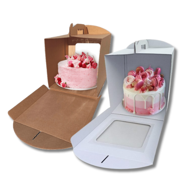 caixa-bolo-alto-sem-janela-5.png Caixa Cartão Micro Pastelaria Branca ou Kraft c/Pega e Janela Quadrada - Para Bolos Altos – Norpack - Image 1