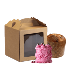 Caixa Cartão Micro Bolos/Pastelaria Branca ou kraft 18x18x18cm - Bolos Altos e Panetone – c/Pega c/ Janela Quadrada – Norpack - Image 2