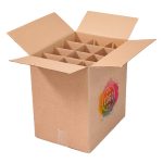 Caixa Cartão Kraft c/ Divisórias p/12 Garrafas Vinho 31x23,5x33cm c/Impressão 2 Faces – Norpack